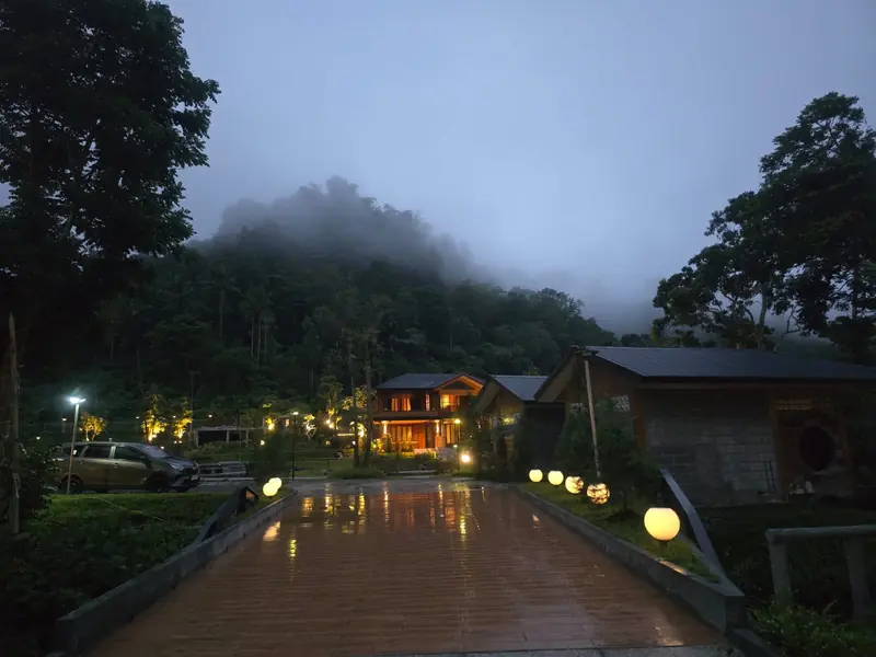 Evening mist settling over the villas